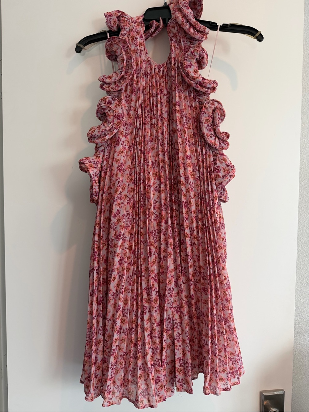 AMUR Pink Floral Ruffle Pleated Dress